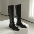 Black Leather Buckled Knee-High Boots - 2