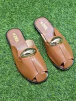 Gold Buckle Slip-On Sandals - 5