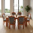 Jedwali la Kula la Mahogany la Viti 6 vya Premium na Viti vya Tufted - 1