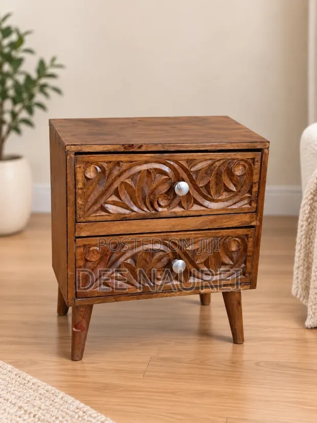 Vintage Stained Wood 2-Drawer Side Cabinet - 1