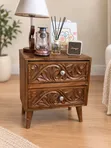 Vintage Stained Wood 2-Drawer Side Cabinet - 2