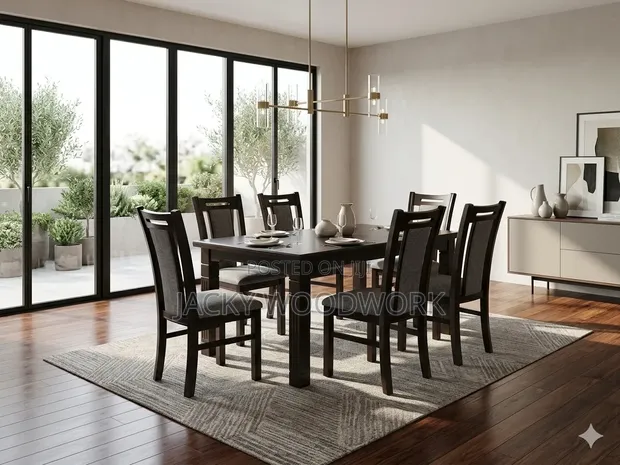 Executive 6-Seater Hardwood Dining Set with Grey Cushions - 1