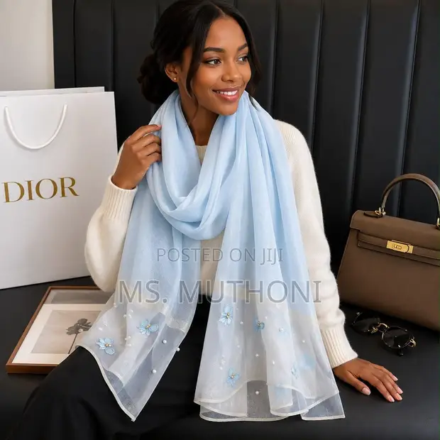 Pearl Butterflies Embroidered Chiffon Scarves - 1