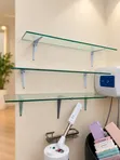 Floating Glass Wall Shelves with Metal Brackets (Set of 3) - 1