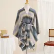 Ruana Wrap with Fringed Edges and Tie Belt - 2