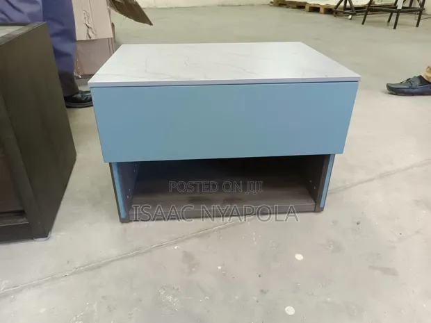 Elegant Blue and Grey Bedside Cabinet with Shelf and Drawer - 1