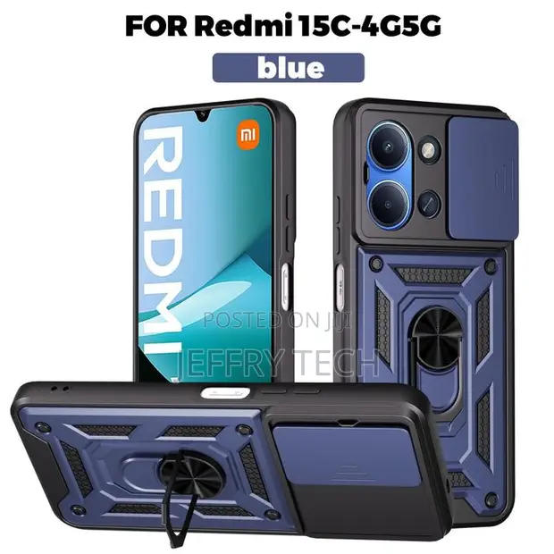 Shockproof Case for Redmi 15C 4G/5G with Car Magnetic Mount & Ring Stand - Blue - 1