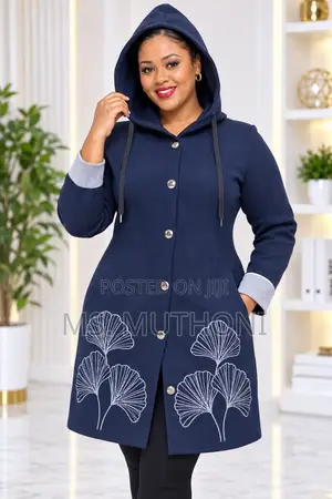 Women's Long Hooded Sweater - White Floral Embroidery