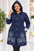 Women's Long Hooded Sweater - White Floral Embroidery - 1