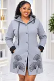 Women's Long Hooded Sweater - White Floral Embroidery - 3