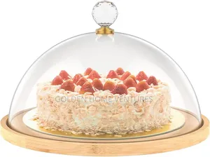 Wooden Cake Stand with Acrylic Dome Lid & Bamboo Tray