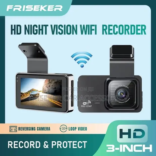 FRISEKER 3-Inch Dash Cam 1296P WiFi Night Vision Car DVR - 1