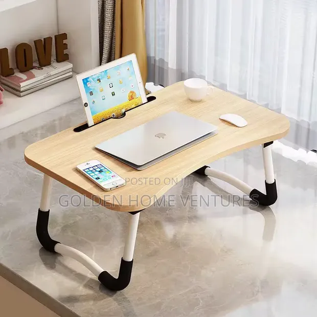 Foldable Laptop Bed Table with Tablet Holder - 1