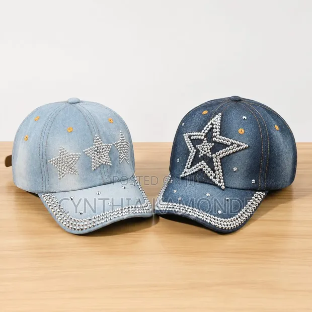 Classy Denim Rhinestone Caps - 1