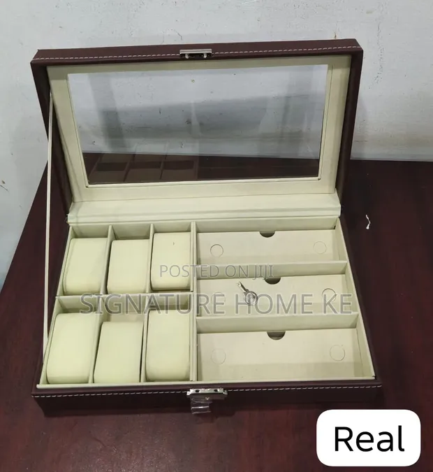 9 Slot Faux Leather Watch & Glasses Organizer Box - 1
