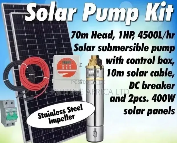70m Head Submersible Pump Kit na 2x 400W Solar Panels - 1