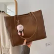 Women's Leather Shoulder Tote Bag with Fur Charm - 1