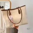Women's Leather Shoulder Tote Bag with Fur Charm - 2