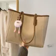 Women's Leather Shoulder Tote Bag with Fur Charm - 3