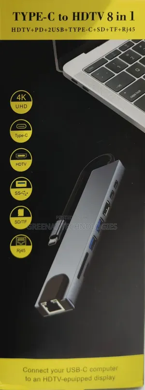 8-in-1 USB-C Hub: 4K HDMI, 100W PD, 2x USB, RJ45, SD/TF