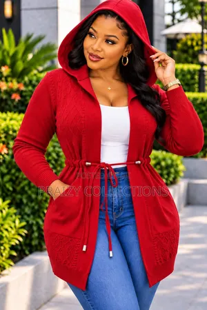 Hooded Cardigan with Adjustable Waist - White