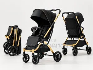 Stroller ya Mtoto Inayokunjwa - Nyeusi Dhahabu Nyepesi ya Kusafiri
