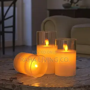 3pc LED Flameless Candle Set with Remote | Amber Glass