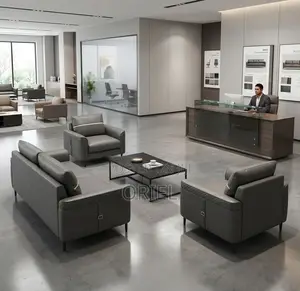 5-Seater Executive Office Leather Sofa - Gray