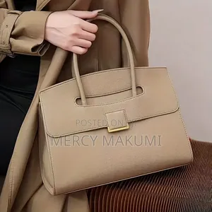Fashion Tote Bag - Beige Faux Leather