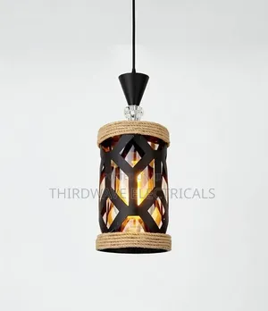 Modern Black Metal & Rope Cylinder Pendant Light
