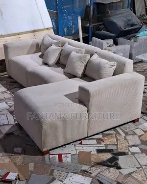 5 Seater Modern Beige Fabric L-Shaped Sofa