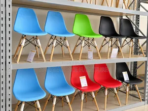 Eames Style Plastic Chairs with Wooden Legs