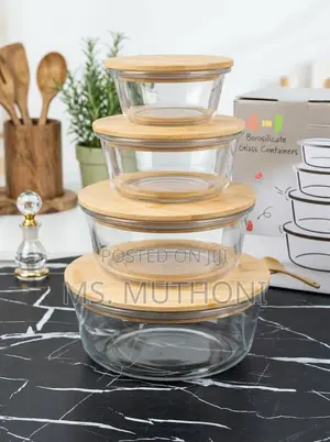 Set ya Vitu 4 vya Glass ya Borosilicate na Vifuniko vya Mfito