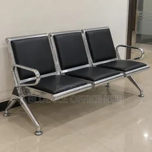3 Seater Black Leather Office Reception Bench