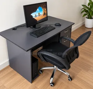 Modern Black Computer Desk with Drawers & Ergonomic Mesh Chair