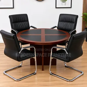 Round Meeting/Boardroom Table with 6 Black Chairs