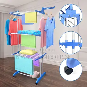 Large Portable Movable Cloth Drying Rack - Blue
