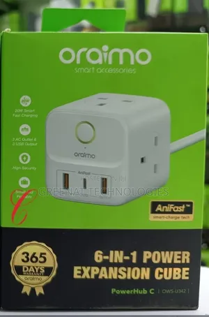 Oraimo PowerHub 6-in-1 Power Expansion Cube 20W Fast Charging