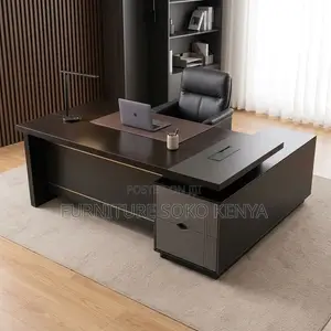 1.8M Modern L-Shaped Executive Office Desk in Ebony Wood