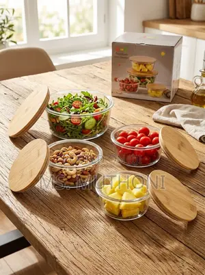 Set ya Vipande 4 vya Vioo vya Chakula Eco-Friendly na Vifuniko vya Mianzi