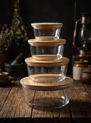 4pcs Round Glass Meal Prep Containers with Bamboo Lids