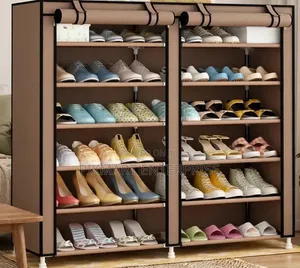 Affordable Double Column Shoe Rack with Canvas Dust Cover