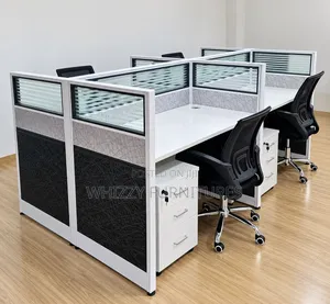 4-Way Office Workstation yenye Drawers & Partitions