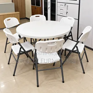 Boss Office Products Meza ya Kukunja ya Mviringo na Viti 6 Nyeupe