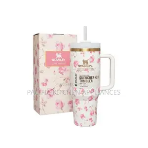 Floral White Quencher Tumbler - Mug ya Kusafiria ya Insulated 1.1L