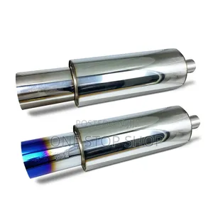 Universal Straight Through Bullet Exhaust Muffler (Silver/Blue)