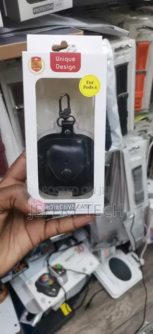 Black Faux-Leather Protective Case for AirPods 4