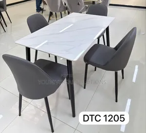Set ya Meza ya Kulia ya Marumaru Nyeupe ya Kisasa na Viti 4 vya Kijivu
