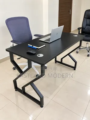 Black Executive Office Desk with Metal Frame