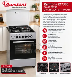 Ramtons RC/306 Cooker ya Kusimama - 3 Gas + 1 Umeme
